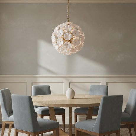Layla Glass Pendant 22, White - Dining room with light wood table