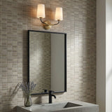 Logan 2 Light Vanity, Black and Brushed Brass for Modern home with Gray Tile