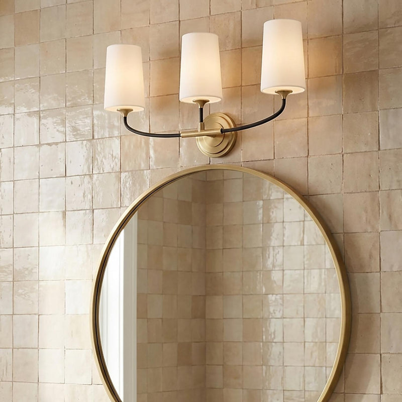 Logan 3 Light Vanity, Black and Brushed Brass
