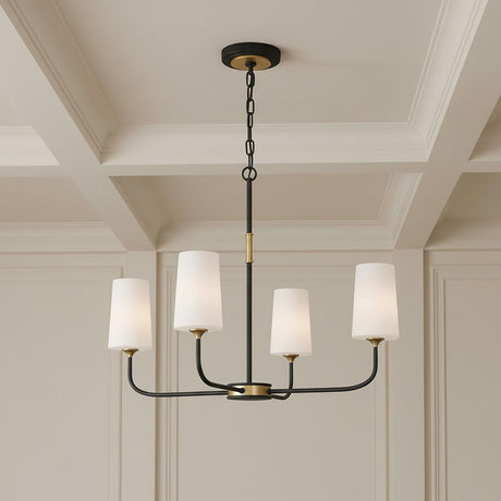 Logan 4 Light Chandelier 29", Black and Brushed Brass