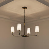 Logan 4 Light Chandelier 34", Black and Brushed Brass