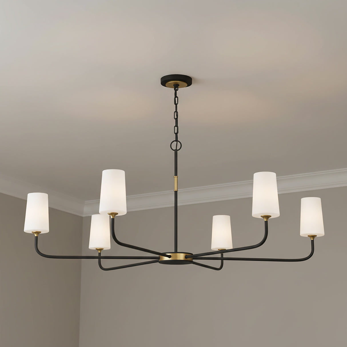 Logan 6 Light Chandelier 54√¢‚Ç¨¬ù, Black and Brushed Brass for Modern home with Gray Walls
