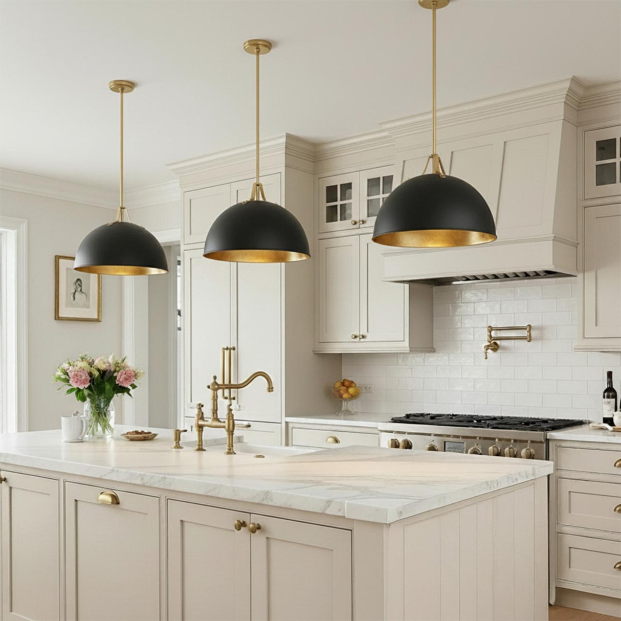 Grant Large Pendant 20", Black and Antique Gold