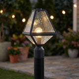 Emmett Outdoor Post Light, Black Charcoal for Transitional home with Dark Gray Stone
