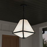 Emmett Outdoor Hanging Light, Black Charcoal and Opal Glass for Modern Farmhouse home with White Board and Batten