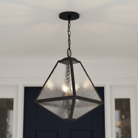 Emmett Outdoor Hanging Light, Black Charcoal for Modern Farmhouse home with White Siding