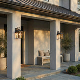 Ellington Outdoor Wall Light, Small 14" Black and Textured Gold for Modern Farmhouse home with White Stucco