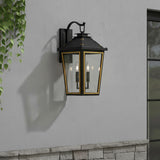 Ellington Outdoor Wall Light, Medium 19" tall, in Black and Textured Gold finish.
