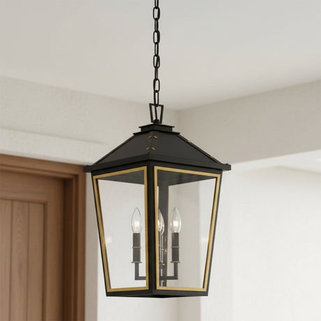 Ellington Outdoor Hanging Light, Black and Textured Gold for Transitional home with White Siding