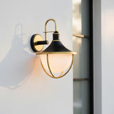 Tobin Outdoor Wall Light, Medium 19" Black and Textured Gold for Modern Farmhouse home with White Siding
