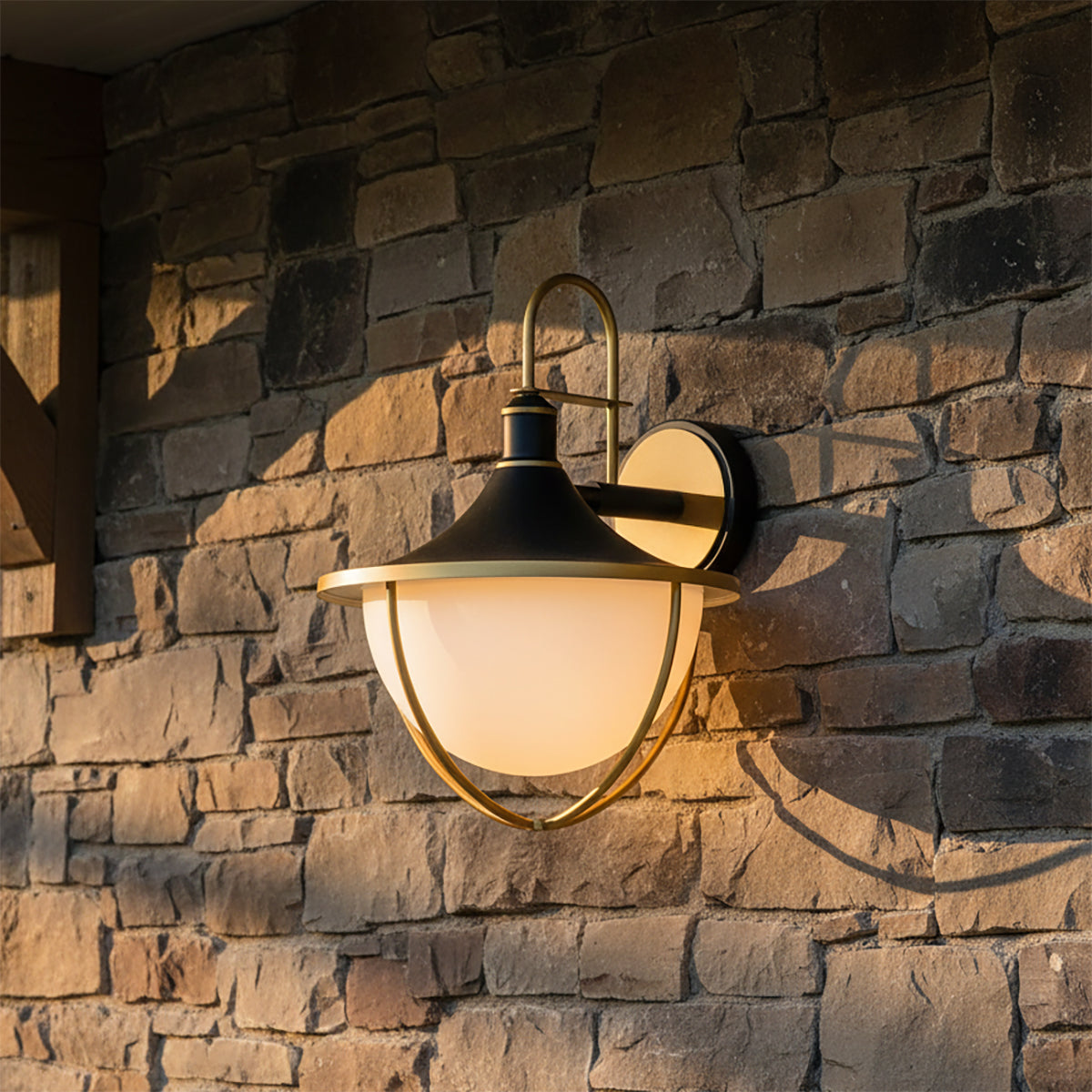 Tobin Outdoor Wall Light, Large 22" Black and Textured Gold for Modern Farmhouse home with Stone