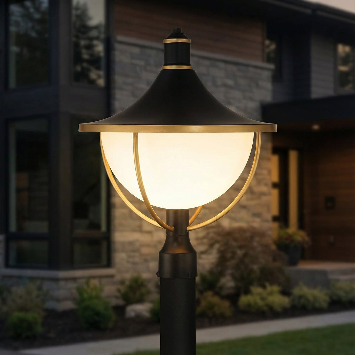 Tobin Outdoor Post Light 21 for Modern home with Stone Siding