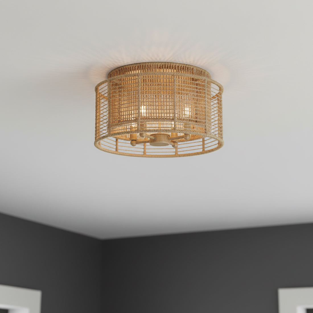 Sellah Flush Mount 15" for Coastal home with Warm Beige Jute