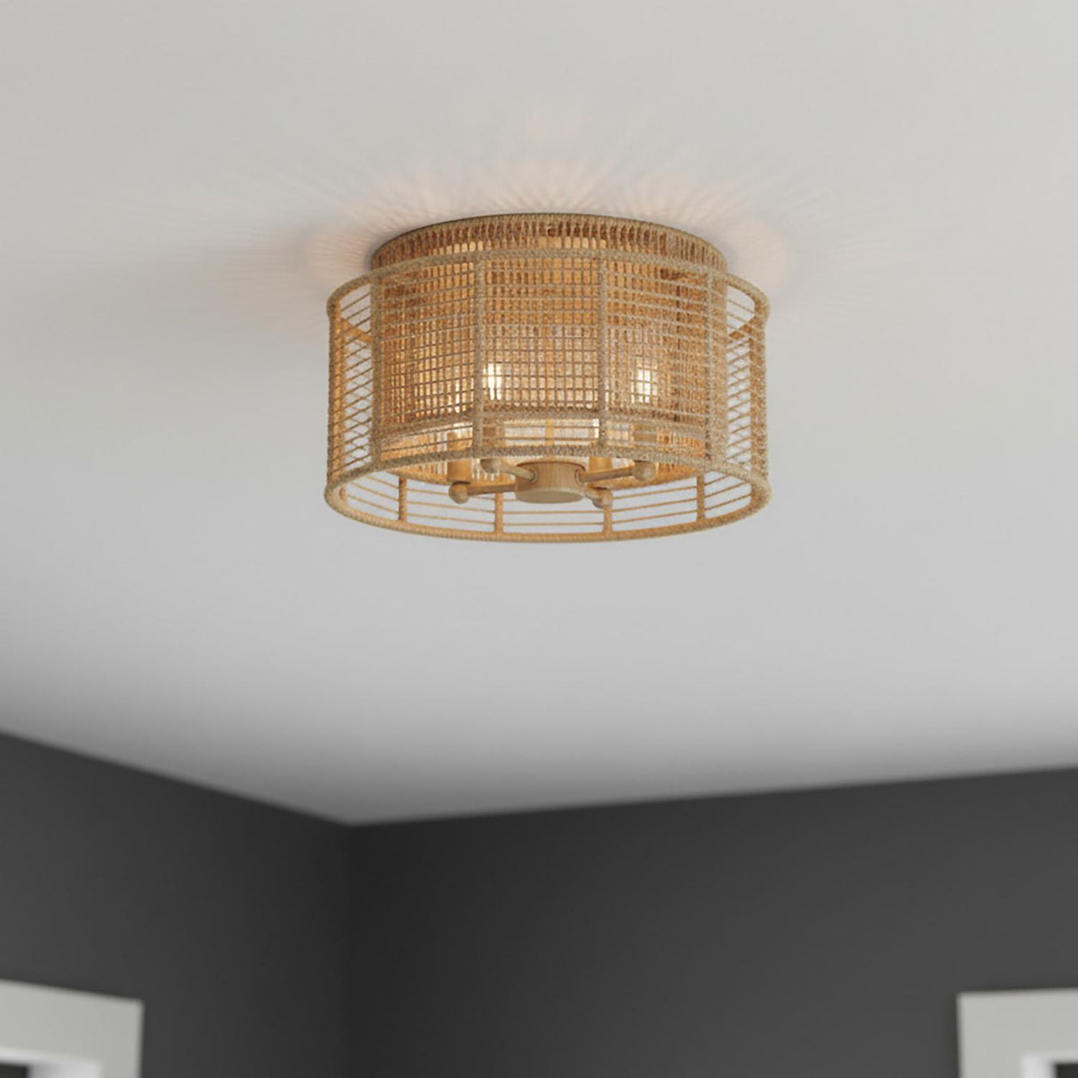Sellah Flush Mount 15", Jute and Satin Sand