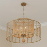 Sellah 8 Light Chandelier 31", Jute and Satin Sand