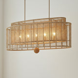 Sellah 5 Light Linear Pendant 42" for Coastal home with Beige Woven