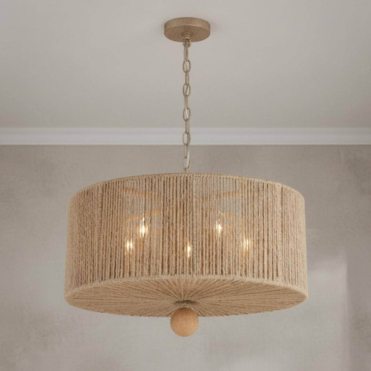 Selma 5 Light Chandelier 24", Jute and Satin Sand