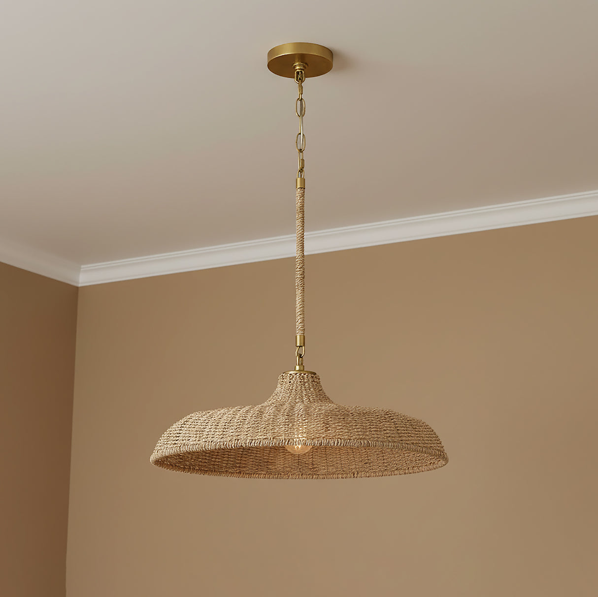 Sarina Pendant 20", Lake Grass and Soft Brass for Coastal home with Beige walls