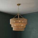 Sorelle 10 Light Chandelier 24", Jute and Soft Brass for Transitional home with Dark Green Walls
