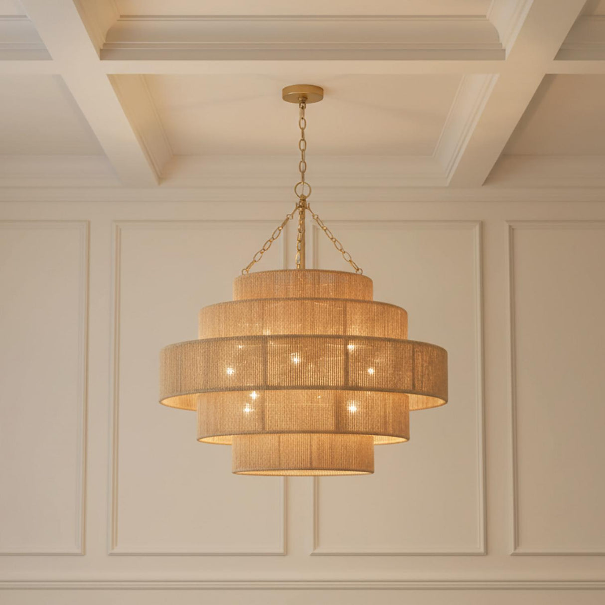 Sorelle 20 Light Chandelier 32", Jute and Soft Brass