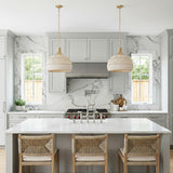 Sienna Large Pendant 21, Rattan and Soft Brass for Modern Farmhouse home with Gray Siding