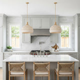 Sienna Large Pendant 21, Rattan and Soft Brass for Modern Farmhouse home with White Siding