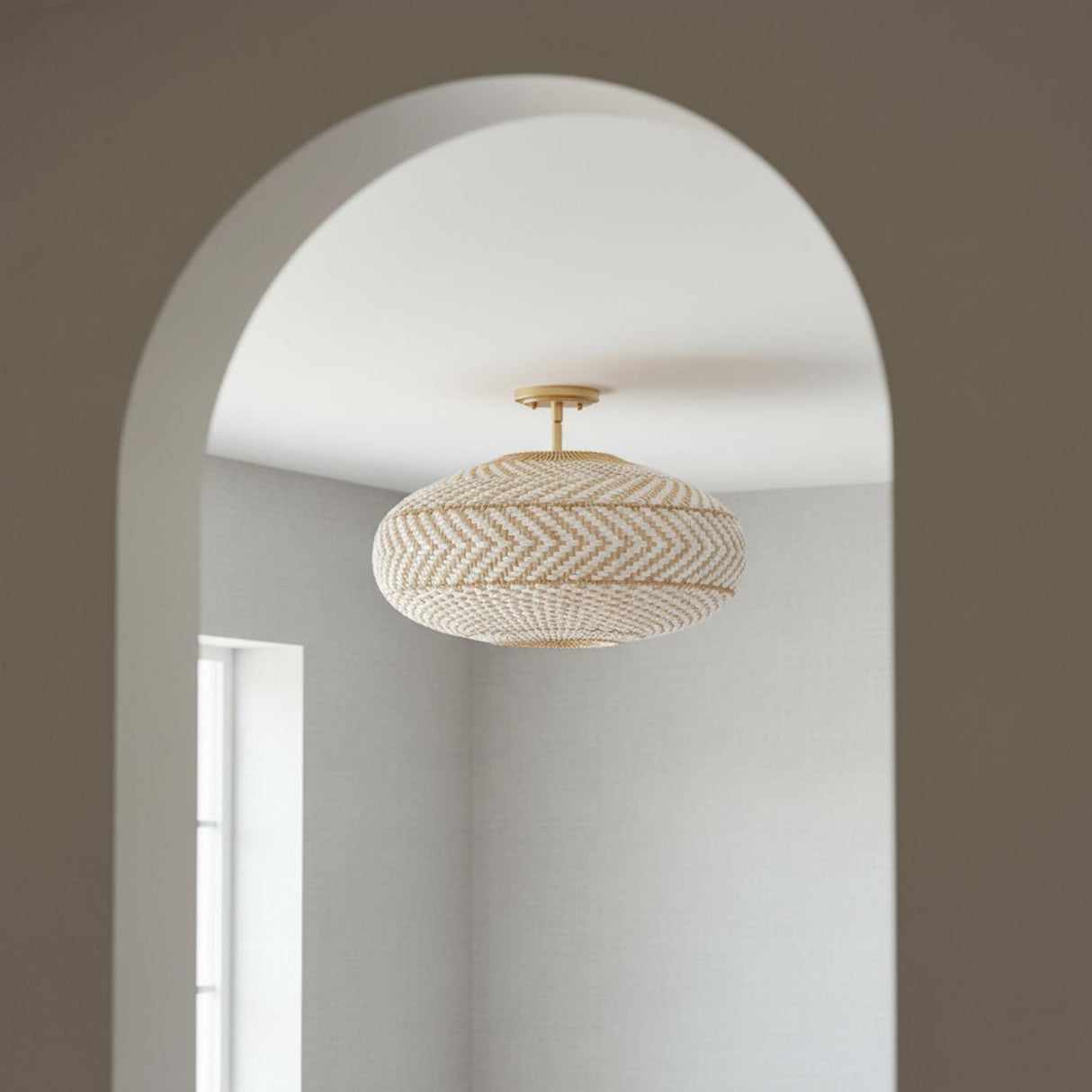 Sienna Semi-Flush 22", Rattan and Soft Brass