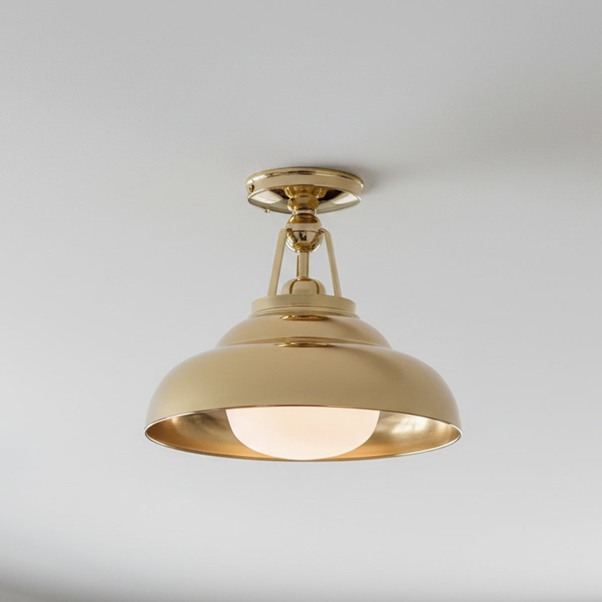 Neville Semi-Flush 12" Polished Brass for Modern Farmhouse home with White Siding