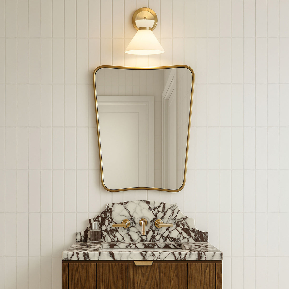 Cori Wall Sconce, Brushed Brass and Milk Glass