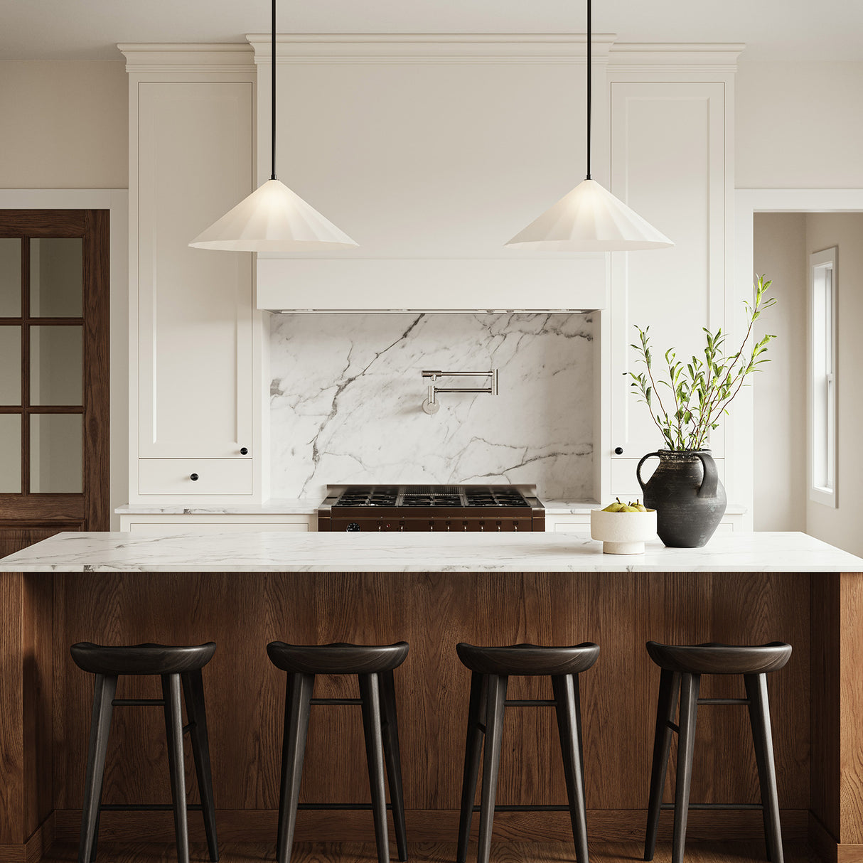 Reese Large Pendant 20", Matte Black and Opal Glass
