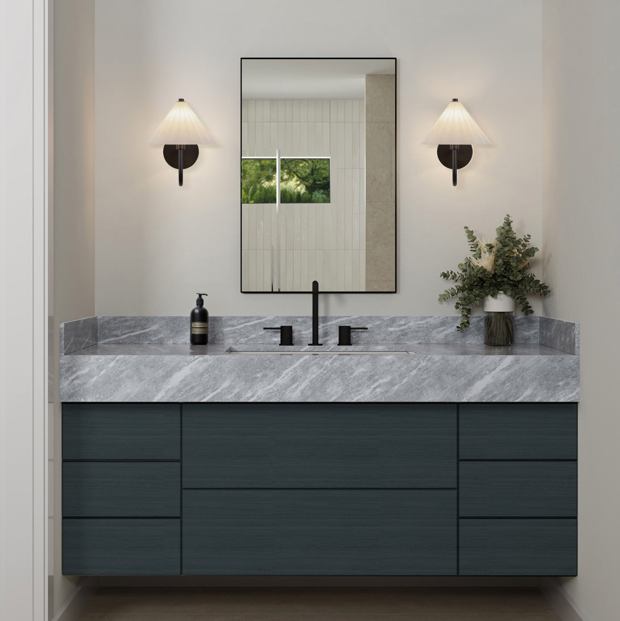 Reese Wall Sconce, Matte Black and Opal Glass