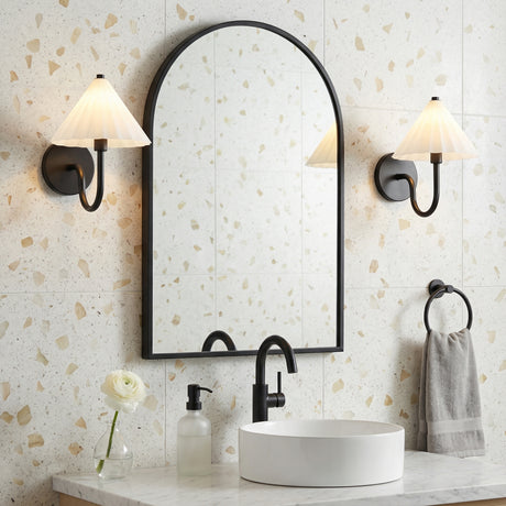 Reese Wall Sconce, Matte Black and Opal Glass for Modern home with White Tile
