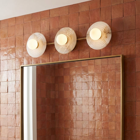 Bren 3 Light LED Vanity, Vintage Brass and Alabaster for Modern home with Brown Tile