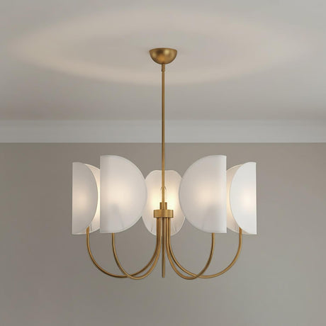 Nico 5 Light Chandelier 32", Antique Brass with Fabric Shade