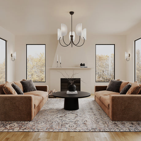 Nico 5 Light Chandelier 32", Matte Black with Fabric Shade
