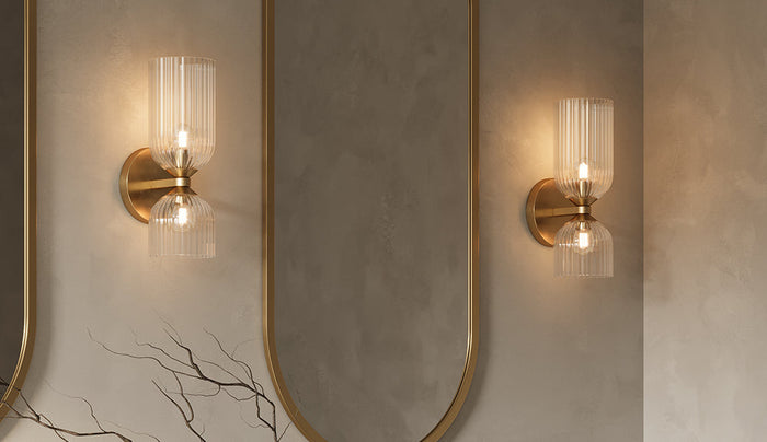 Elle Wall Lights in Brass and Clear Fluted Glass