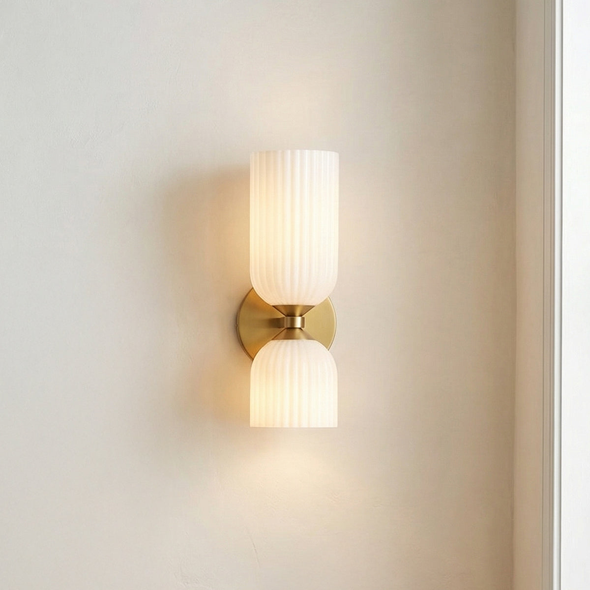 Elle Wall Sconce, Brushed Brass and Milk Glass for Modern home with White Walls