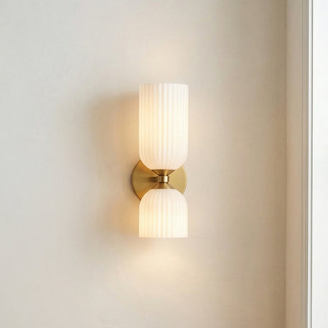 Elle Wall Sconce, Brushed Brass and Milk Glass for Modern home with White Walls
