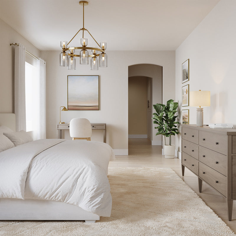 Elle Chandelier 26", Brushed Brass and Clear Glass