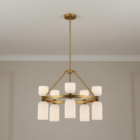 Elle Chandelier 26", Brushed Brass and Milk Glass