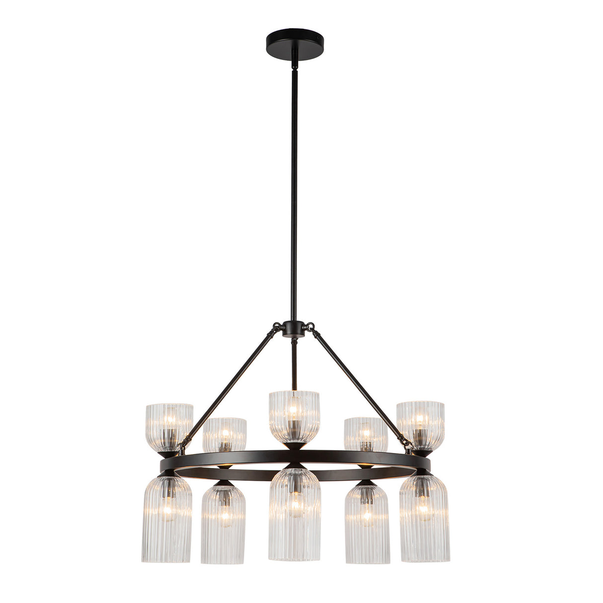 Elle Chandelier 26", Matte Black and Clear Glass
