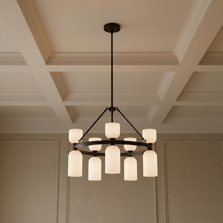 Elle Chandelier 26", Matte Black and Milk Glass