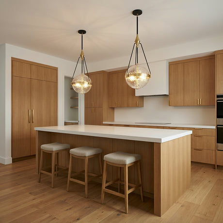 Darcy Medium Pendant 14", Brushed Brass and Water Glass for Modern home with Warm Wood