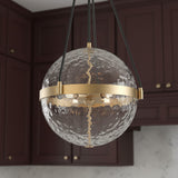 Darcy Large Pendant 18", Brushed Brass and Water Glass for Traditional home with Dark Brown Wood