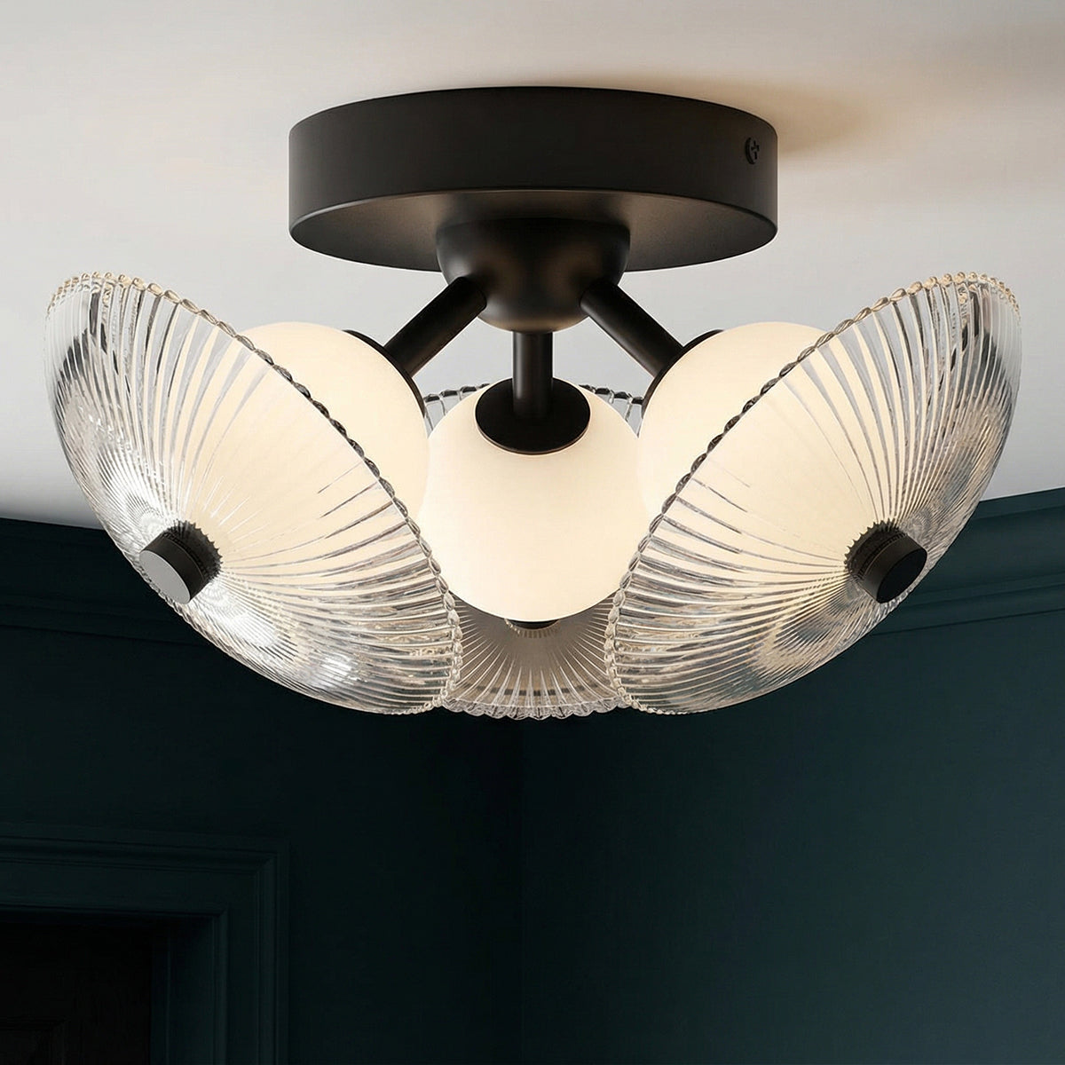 Ivan LED Semi-Flush 12" for Modern home with Dark Green Walls