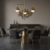 Juno Chandelier 38, Brushed Brass and Opal Glass for Modern home with Gray walls