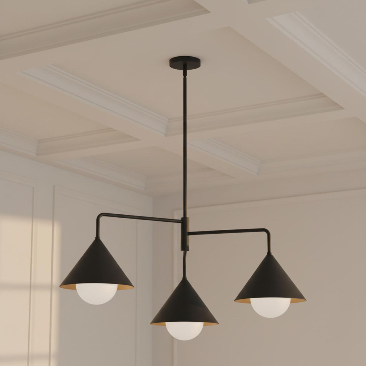 Juno Chandelier 38", Matte Black and Opal Glass