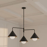 Juno Chandelier 38", Matte Black and Opal Glass