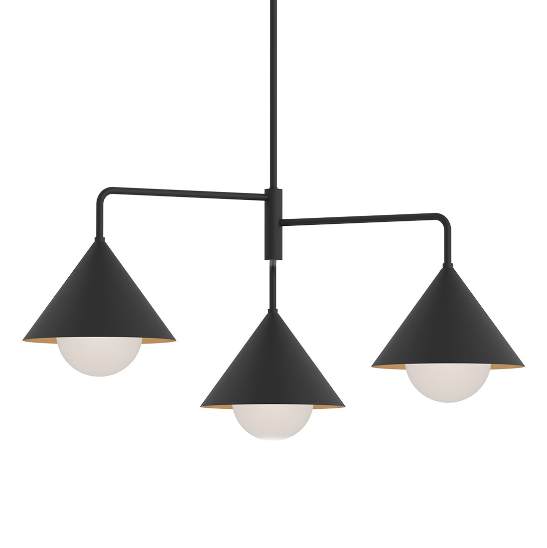 Juno Chandelier 38", Matte Black and Opal Glass