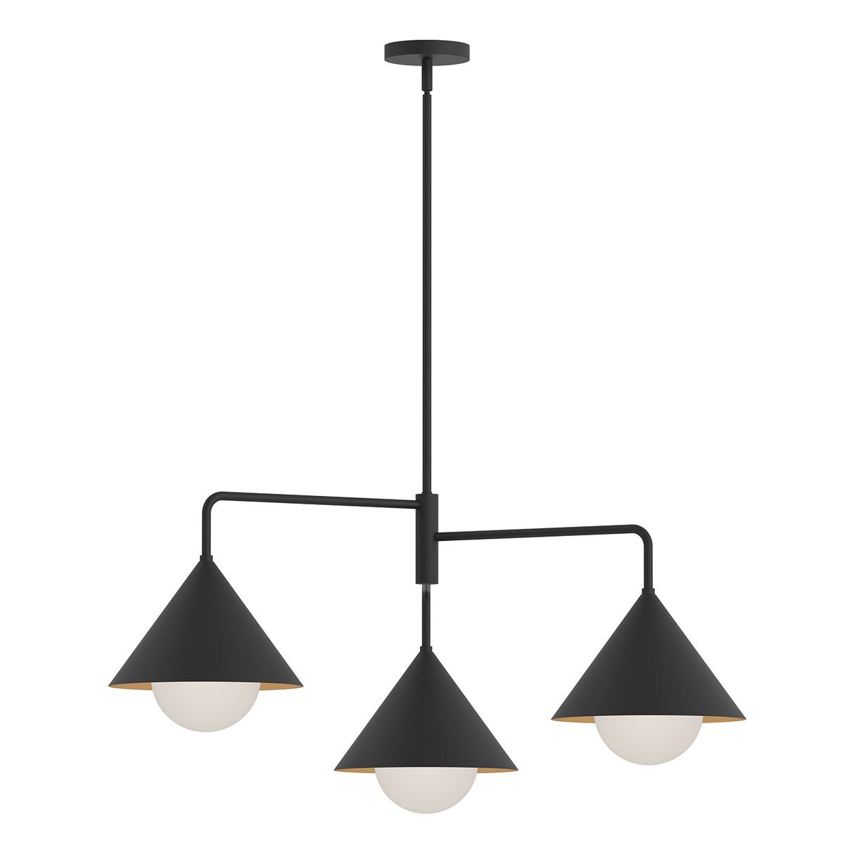 Juno Chandelier 38", Matte Black and Opal Glass
